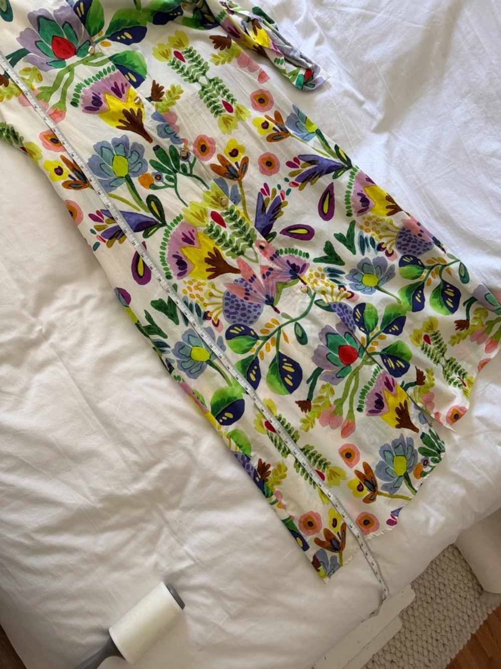 Zara Cream Maxi Shirt Dress with Multicolor Floral Motif - Picture 8 of 9